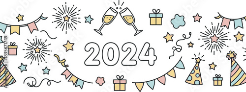 Festive 2024 New Years Celebration with Champagne Toast and Party Decorations for a Joyful Start to the Year full of Happiness and Prosperity