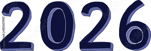 Illustration of the year 2026 in dark blue against a white background symbolizing future plans and aspirations and the excitement and anticipation for upcoming events and milestones
