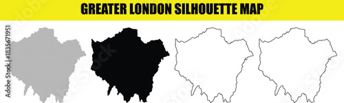 Greater London silhouette map of England with dot black white and outline versions for designers vector eps editable scalable illustration