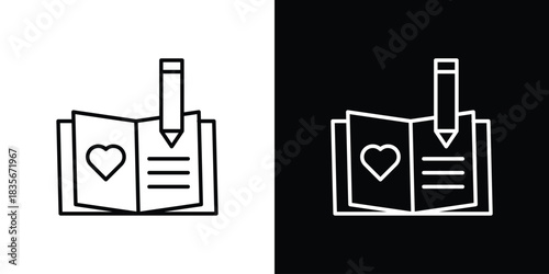 Guests book icons outline drawing. Editable stroke