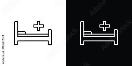 Hospital bed icons outline drawing. Editable stroke