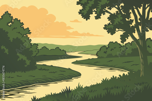 River bend at golden hour near Memphis, Tennessee.