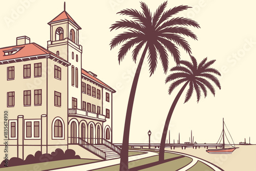 Palm trees beside old hotel in Tampa Florida