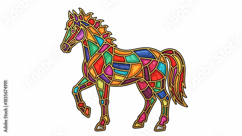 Stylized Festive Horse with a Stained Glass Design