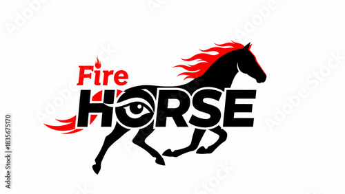 Dynamic Galloping Horse Logo with Fiery Elements and Bold Typography