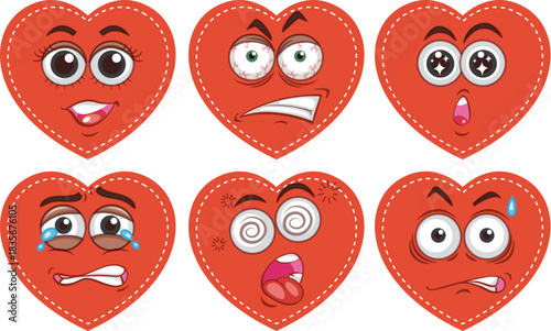 set of funny cartoon hearts
