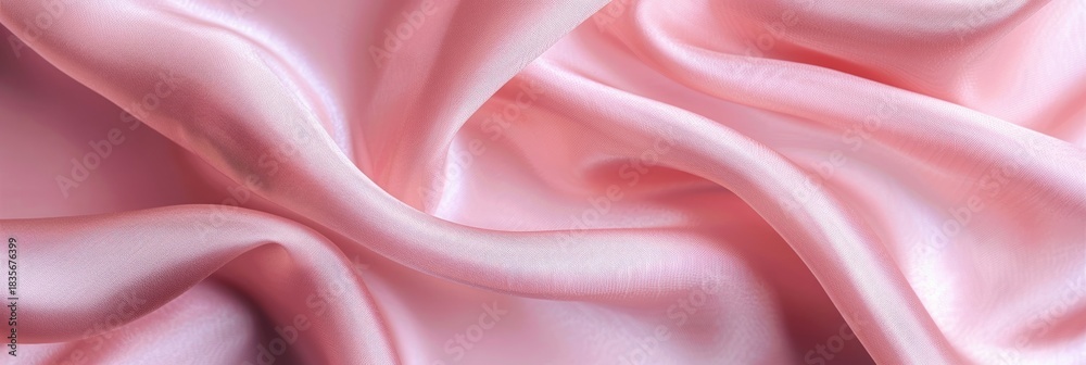 Obraz premium Smooth pink satin fabric with gentle folds and creases, forming an elegant, luxurious texture. Perfect for backgrounds in fashion, beauty, or wedding themes