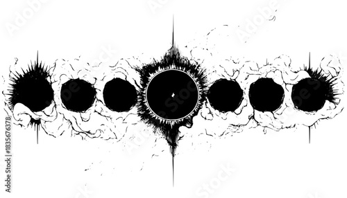 Occult Sun Symbols Set, Retro Xerography Halftone Engraving Abstract Solar Icons on Transparent Background