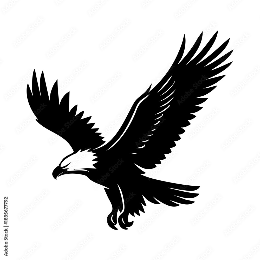 Naklejka premium Black vector eagle in flight