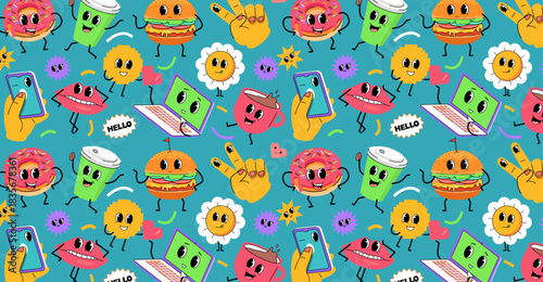 Modern cartoon characters fun lifestyle pattern