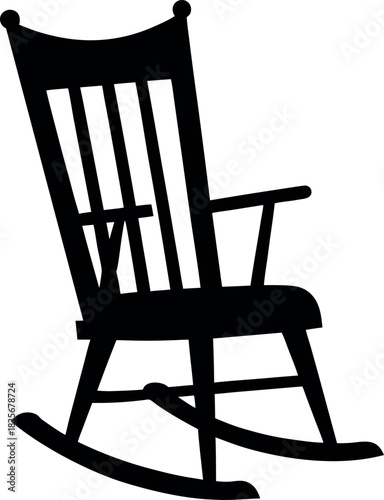 Black Silhouette of Wooden Rocking Chair with Vertical Slats and Curved Base