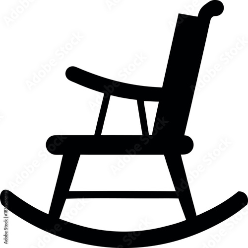 Black Silhouette of Traditional Wooden Rocking Chair with High Backrest and Armrests