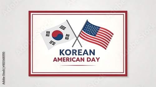 Korean american day celebration with flags of south korea and the united states