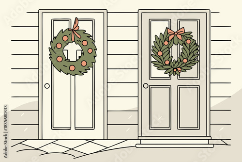 Wreaths on doors welcoming guests
