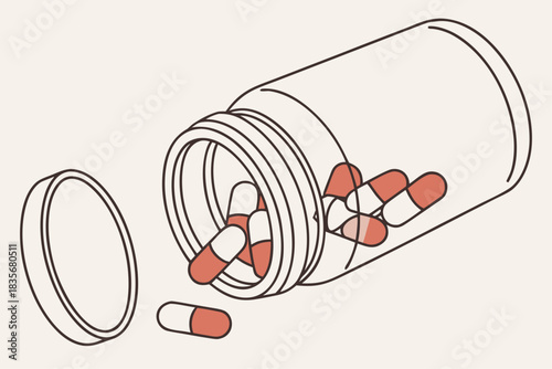Transparent pill bottle showing capsules inside