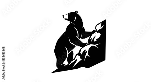 Silhouette of a Bear Leaning Against a Rock Formation.
