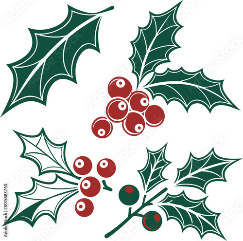 Holly berry icons set, Chritmas logo wirh holly berries - set vector