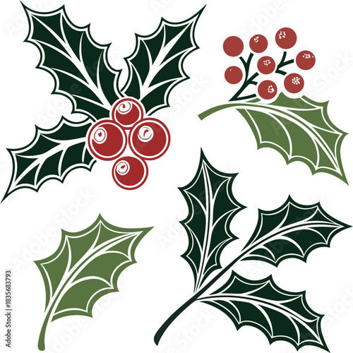 Holly berry icons set, Chritmas logo wirh holly berries - set vector
