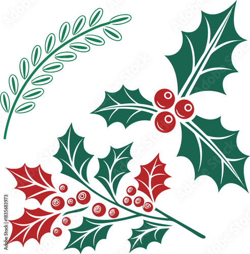 Holly berry icons set, Chritmas logo wirh holly berries - set vector