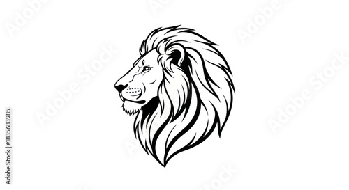 Majestic Lion Head Profile with Detailed Mane Illustration.