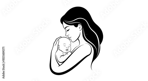 Mother holding her newborn baby with love and care.