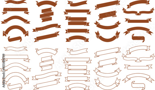 Set of brown ribbon banners for decoration element text frame label and design