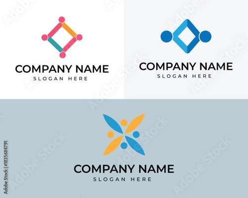 Three abstract geometric logos with company name and slogan placeholders vector