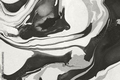 Abstract marbled ink texture in black and white. Fluid art background. Liquid paint pattern for wallpaper, banner, or design.