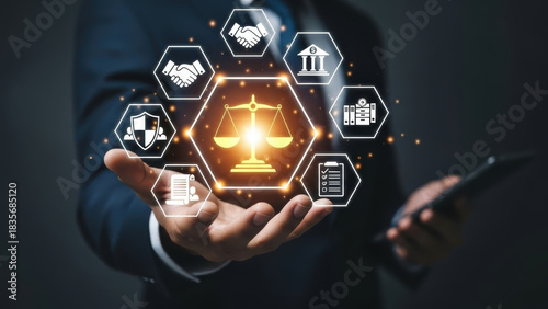 “Businessman Using Digital Legal Technology Interface”