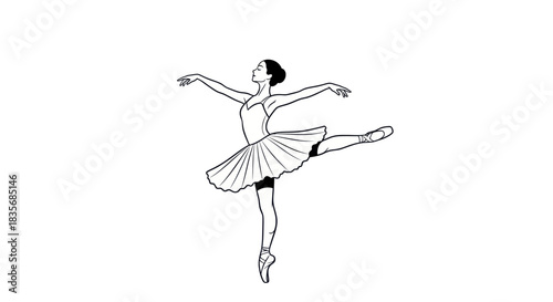 Graceful Ballerina Dancing En Pointe with Arms Extended.