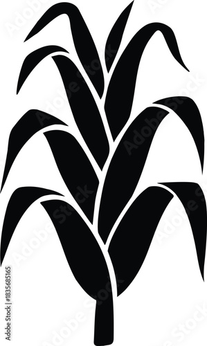 A black silhouette vector illustration of a corn plant