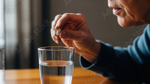 “Senior Person Taking Medication with a Glass of Water”
