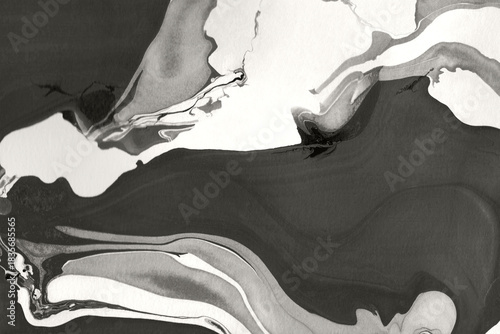 Abstract black and white watercolor marble texture. Fluid ink painting swirling seamless background. Modern art for backdrop, banner, wedding invite.