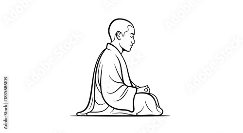 Monk in deep meditation peaceful pose serene contemplation spiritual practice.