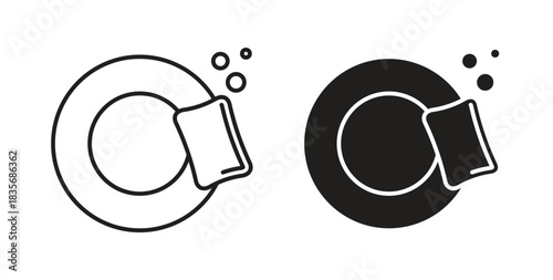Washing dishes icons, vector symbols. filled flat sign