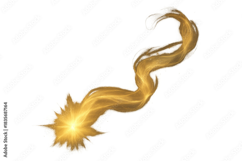 Obraz premium Golden magical energy light effect trailing with a shining burst, glowing spiritual element with transparent background