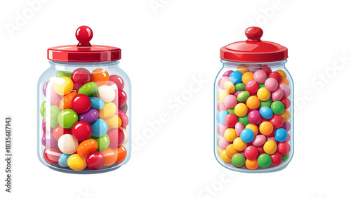 Transparent Christmas candy jar with colorful treats, glossy 3D decorative style, smooth gradients, and festive holiday charm for premium designs isolated transparent background, editable vector art