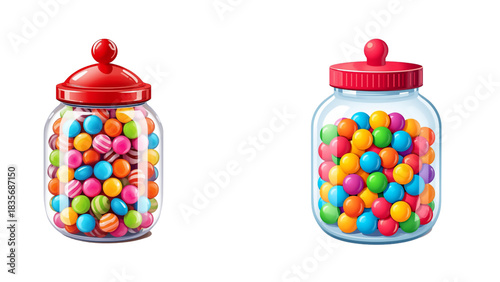 Transparent Christmas candy jar with colorful treats, glossy 3D decorative style, smooth gradients, and festive holiday charm for premium designs isolated transparent background, editable vector art