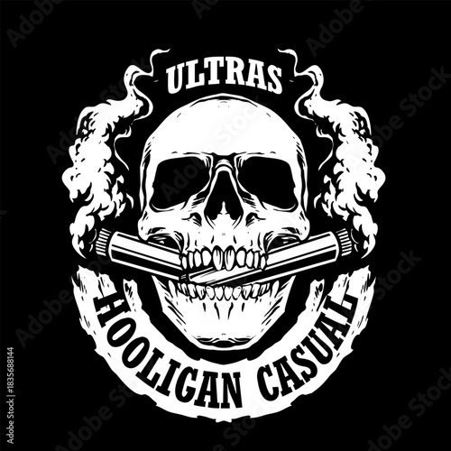 vector of skull ultras hooligan casual ultras football soccer supporter with flare smoke