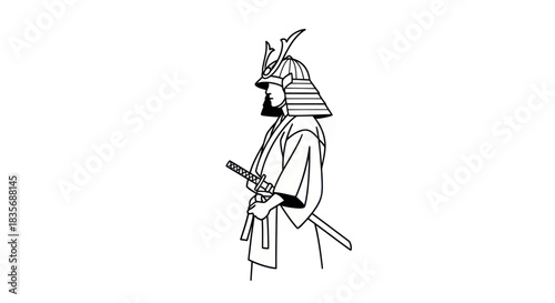 Samurai Warrior in Traditional Armor with Katana.