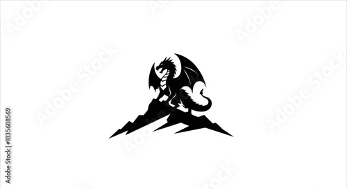 Black and white illustration of a stylized dragon creature.