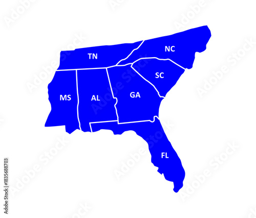 Southern States USA Map Vector – Editable Regional Illustration