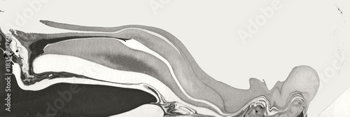 Abstract monochrome marbling pattern with swirling charcoal and gray tones. Ink flow effect for background, modern design, or banner.