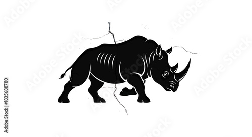 Powerful Black Rhinoceros Silhouette Charging Forward.