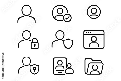 User profile security and authentication line icons set for digital identity protection