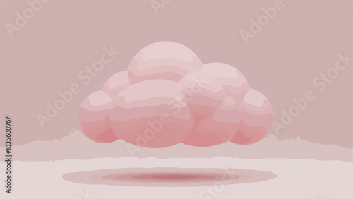 Floating pink cloud graphic design with soft pastel hues and subtle shadow. Stylized pink cloud illustration creates serene visual for digital assets or creative projects.