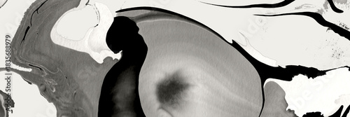 Abstract black and white liquid art background. Dynamic ink flow pattern for modern design. Monochrome fluid texture with movement and blur impression.
