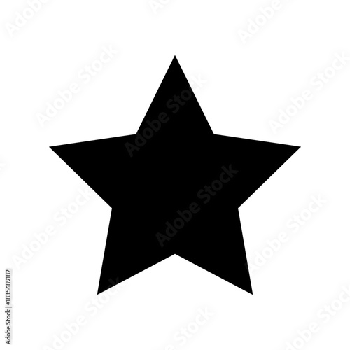 Vector simple black five point star icon on white background. Minimal geometric star shape illustration for rating, award, badge, logo, button and graphic design element.