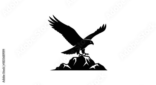 Majestic Eagle Taking Flight from Mountain Peak Silhouette Illustration.