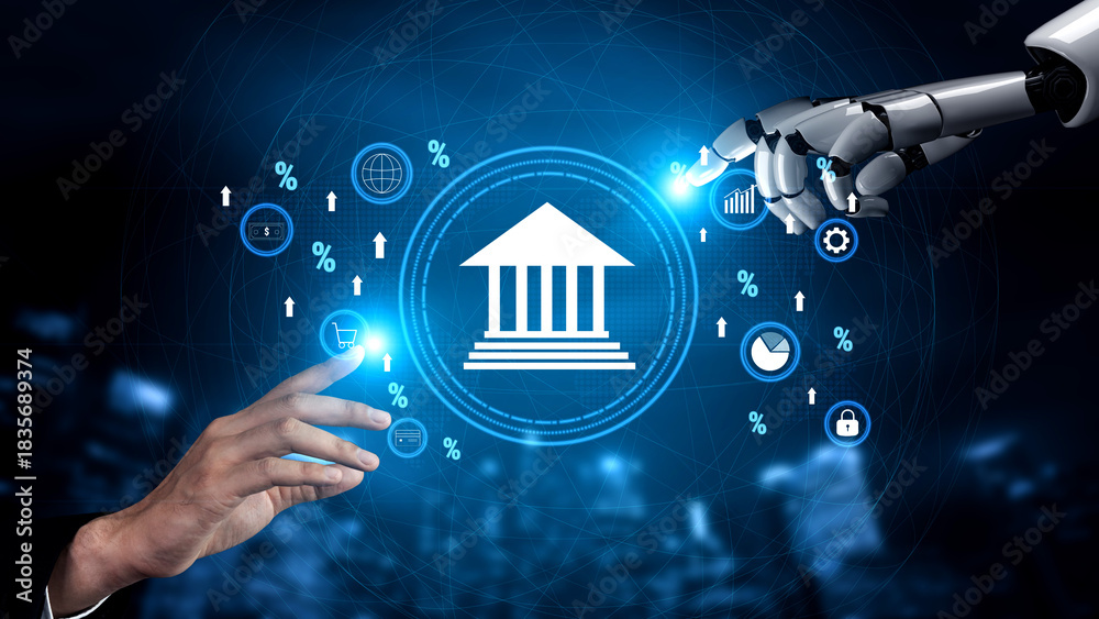 Obraz premium An AI analysis of central bank monetary policy and its influence on the global banking system. Using AI to predict economic growth and inflation. Motif